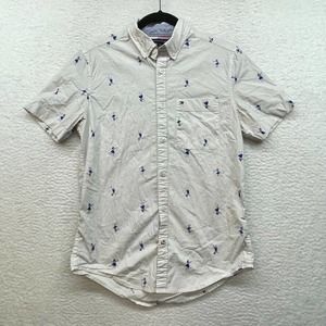 Tommy Hilfiger Shirt Mens Small White Blue Button Down Hula Girl Hawaiian Casual